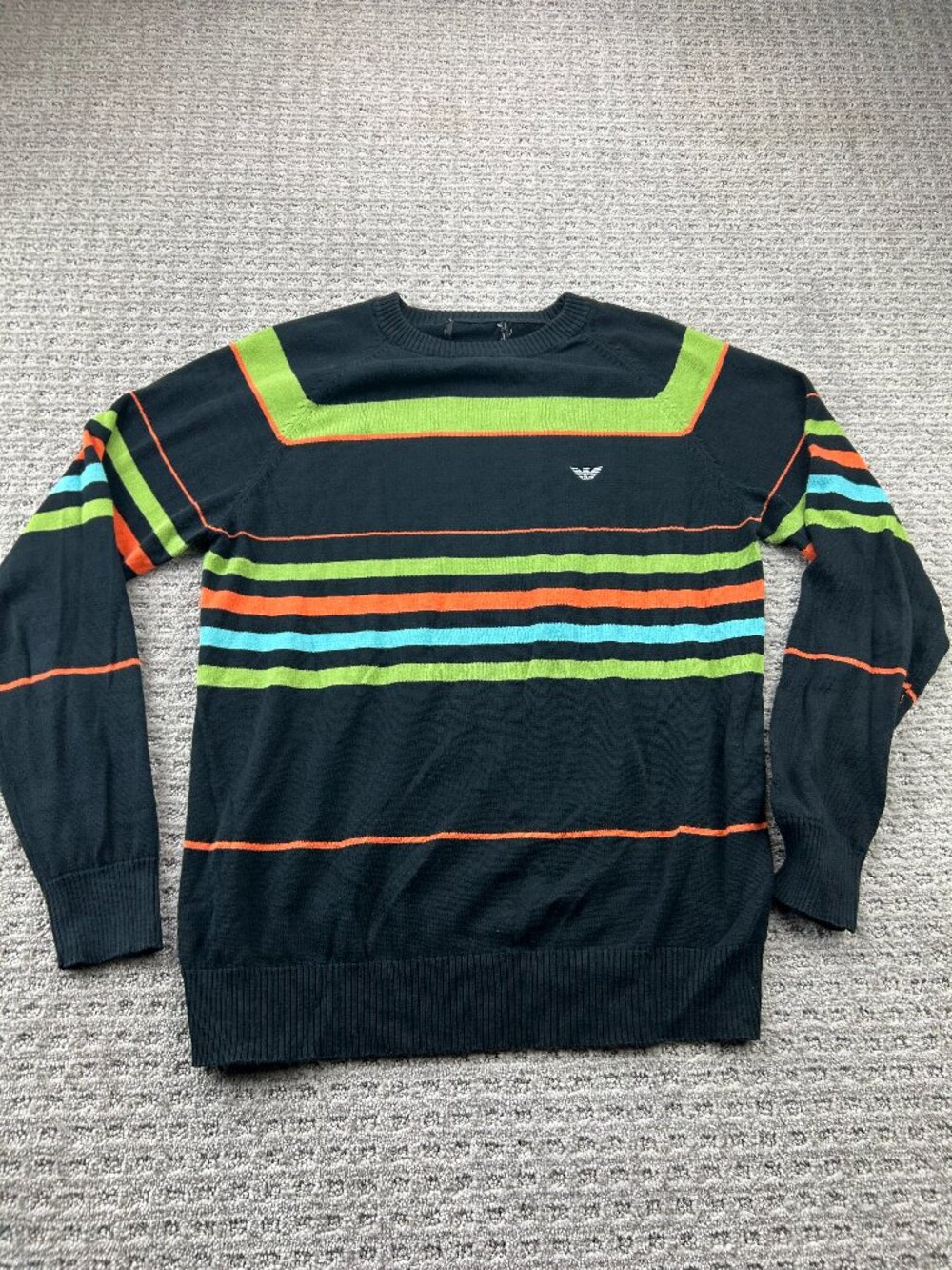 Vintage Giorgio Armani Knit Sweater Men Fits Like a Medium M Black Green Orange